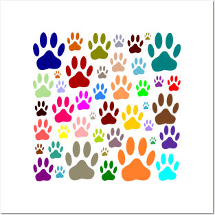 Colorful Dog Paw Prints All Over Posters and Art